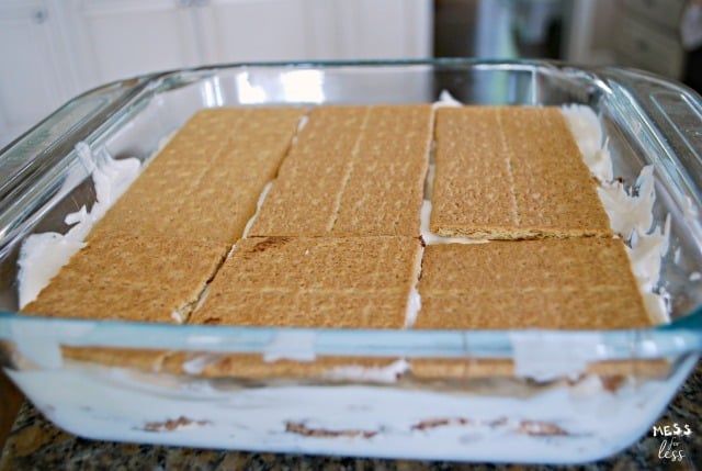 graham crackers on a dessert lasagna