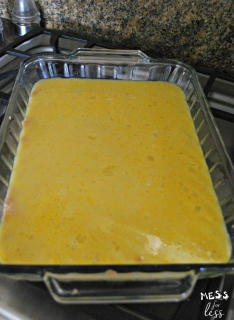 lemon bars mixture in pan