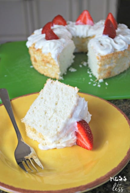 angel food cake slice on yellow plate