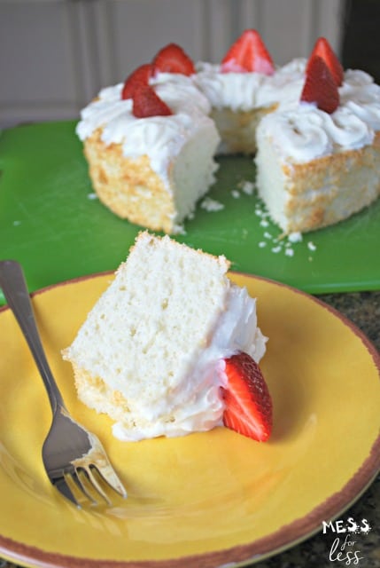  angel food cake slice on yellow plate