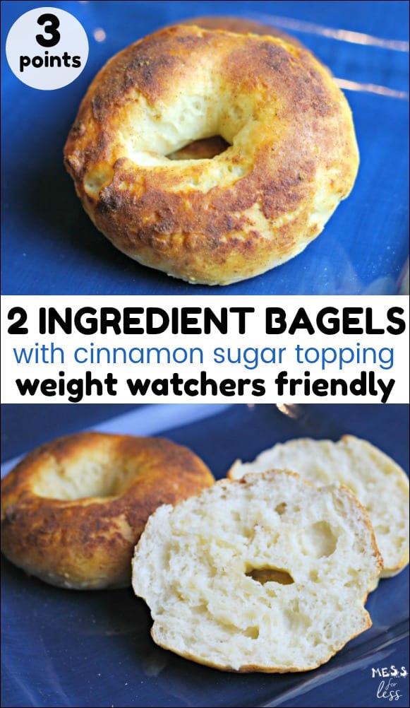 If you are following the Weight Watchers Freestyle program, you'll love these 2 Ingredient Bagels with Cinnamon Sugar Topping. They are only 3 points each and so good! 