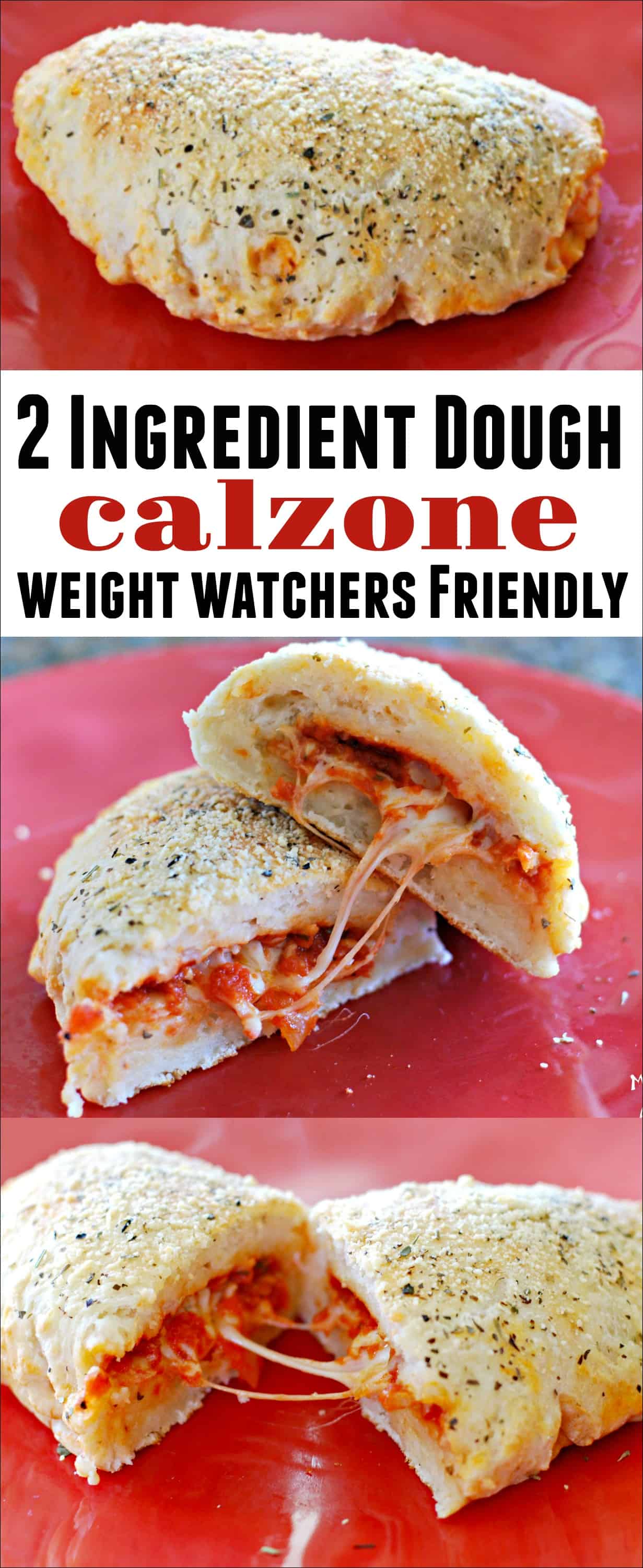 2 Ingredient Dough Calzone - Weight Watchers friendly! This large calzone is easy to make and is 8 Freestyle Points. This Weight Watchers recipe is filling and delicious! 