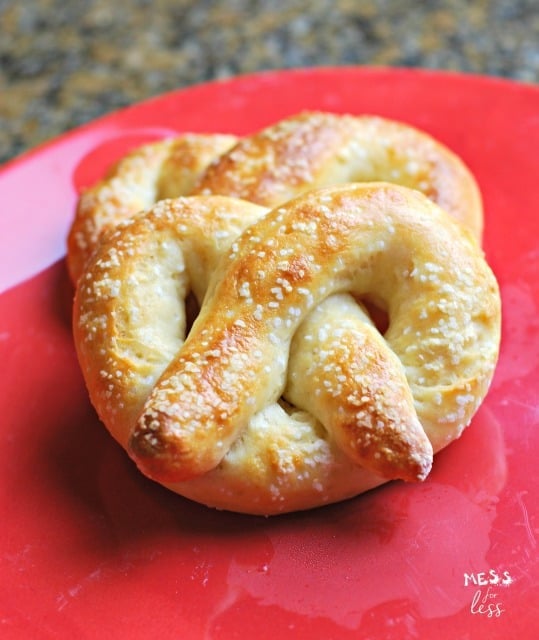 Weight watchers pretzels on red plate