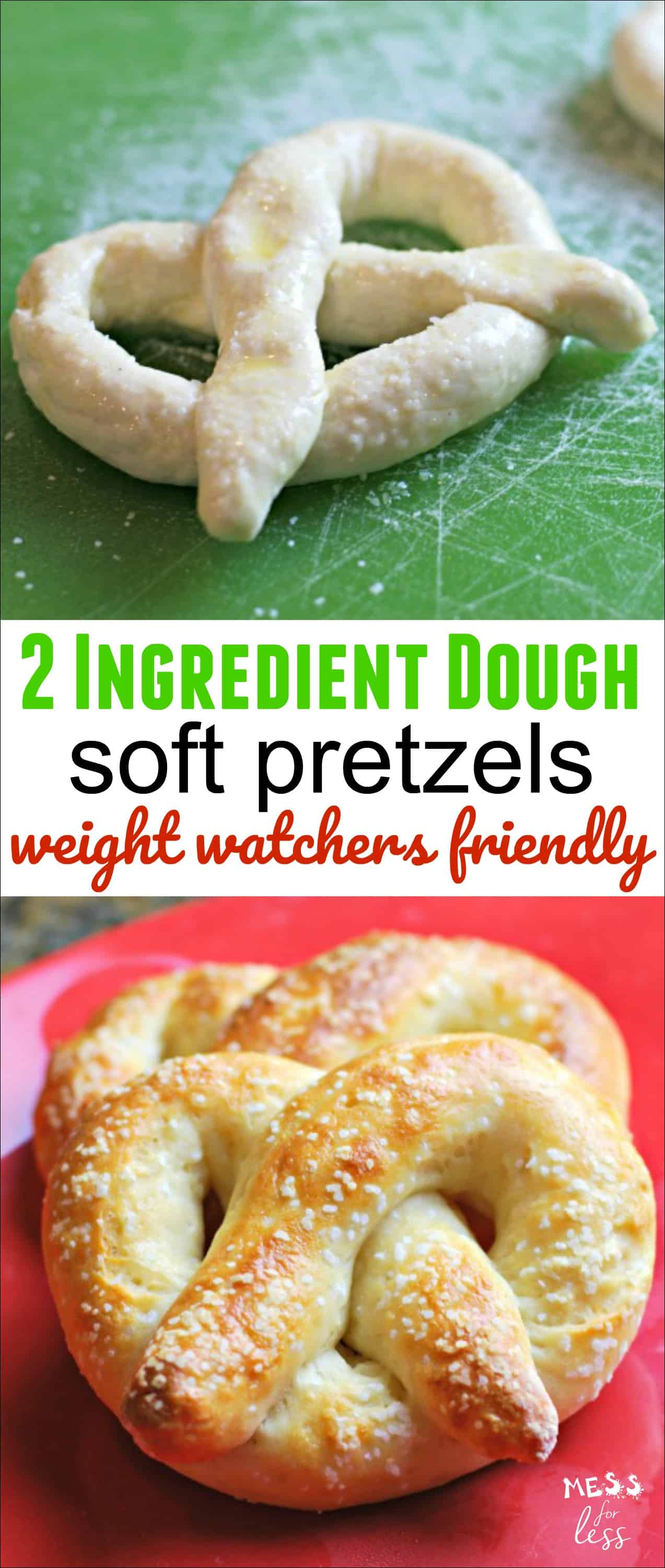 2 Ingredient Dough Pretzels - Weight Watchers friendly! This soft pretzel recipe is easy to make and will allow you to enjoy a pretzel with no guilt. Squeeze on some mustard and enjoy! #Weightwatchers #2ingredientdough #freestylerecipe