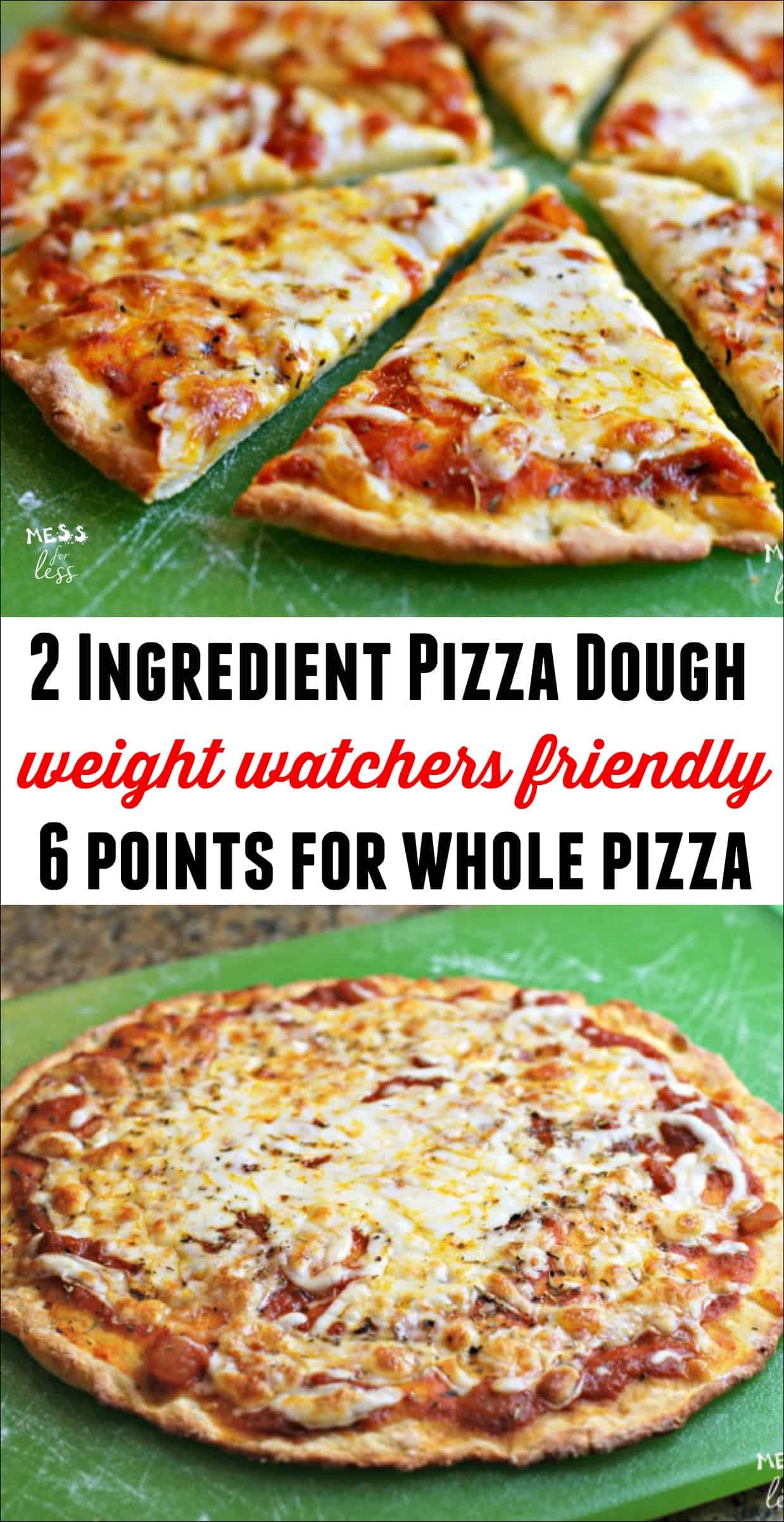 This Weight Watchers Two Ingredient Pizza Dough is easy to make with self rising flour and Greek Yogurt. A yummy crust made with no yeast. Easy recipe! #weightwatchers #freestyle #twoingredientdough #weightwatcherspizza