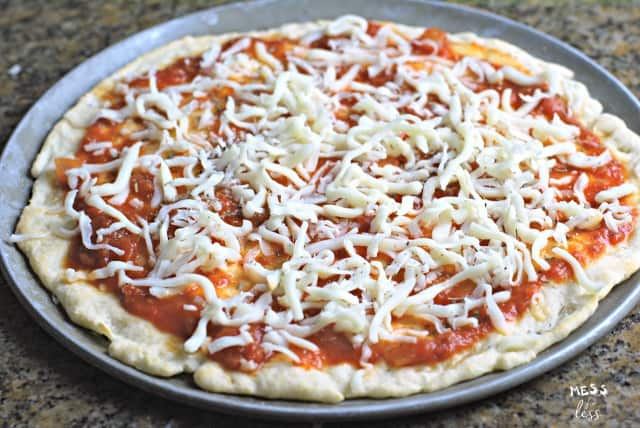 2 Ingredient Pizza Dough with sauce and mozzarella