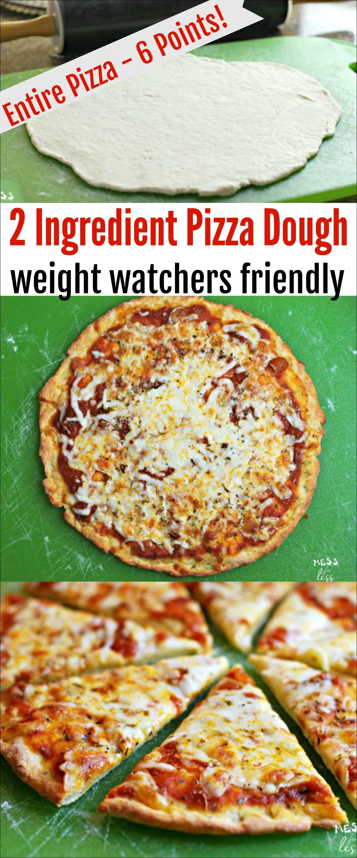 Find out how to make this Weight Watchers friendly 2 Ingredient Pizza Dough. You can have an entire pizza (with toppings) for 6 Freestyle Points! It tastes amazing and you won't feel deprived at all!
