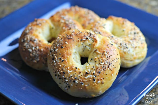 2 Ingredient Dough Bagels on a blue plate