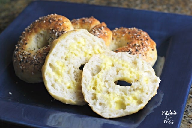 sliced weight watchers bagel with butter