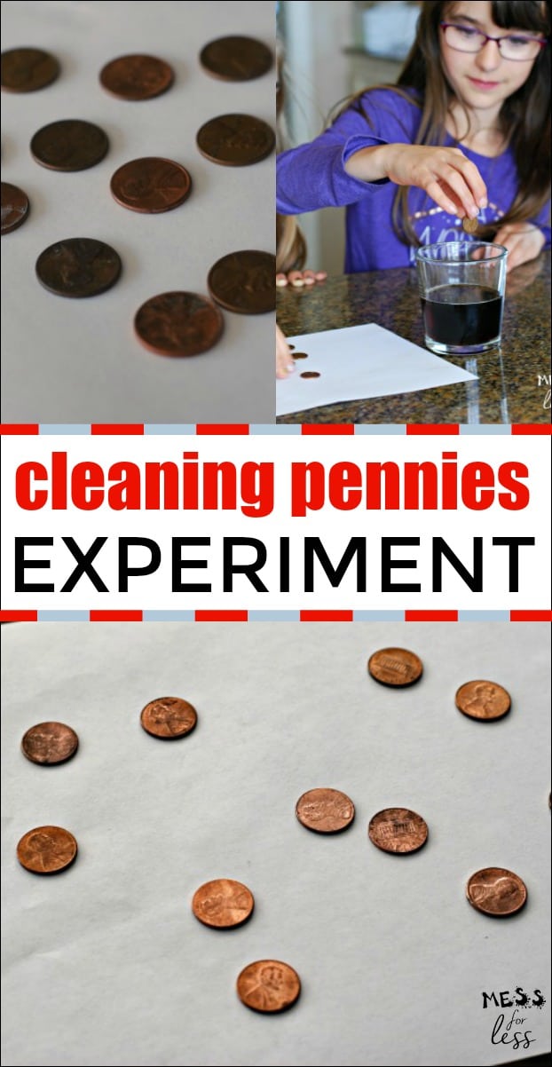 This cleaning pennies experiment is a great way to explore science with kids. Kids will discover how to clean pennies using a common household item. 