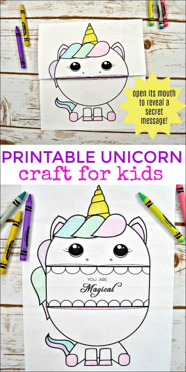 This Printable Unicorn Craft for Kids requires no glue, messy supplies, or anything you don't already have at home. Simply download the free printable and create a fun unicorn activity. 