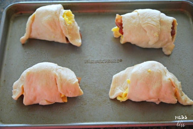 Bacon Egg and Cheese Crescent breakfast on a baking sheet