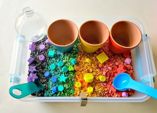 Fine Motor Skills Activity with Dyed Oatmeal