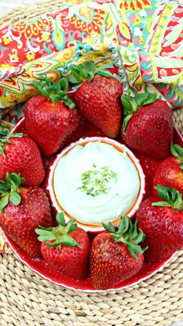 easy key lime dip in a bowl with strawberries