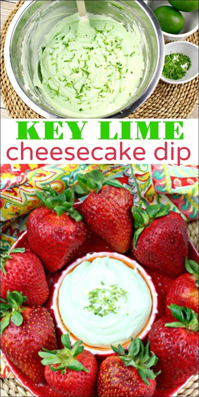 I love this easy Key Lime Cheesecake Dip. You can whip it together pretty quickly and serve it along with some red, juicy strawberries. I love key lime pie and this has all the great flavors you'd find in a pie, but with a lot less work. 