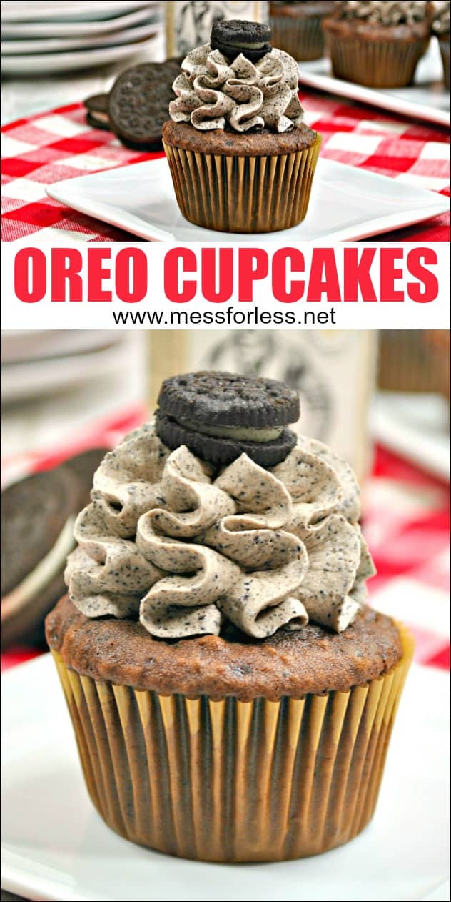 This Oreo Cupcakes Recipe has all the rich chocolate flavor you'd expect from an Oreo. This easy cupcake recipe is one everyone will love! #cupcakes #cupcakerecipe #oreocupcake