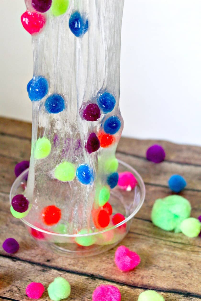 stretchy clear pom pom slime