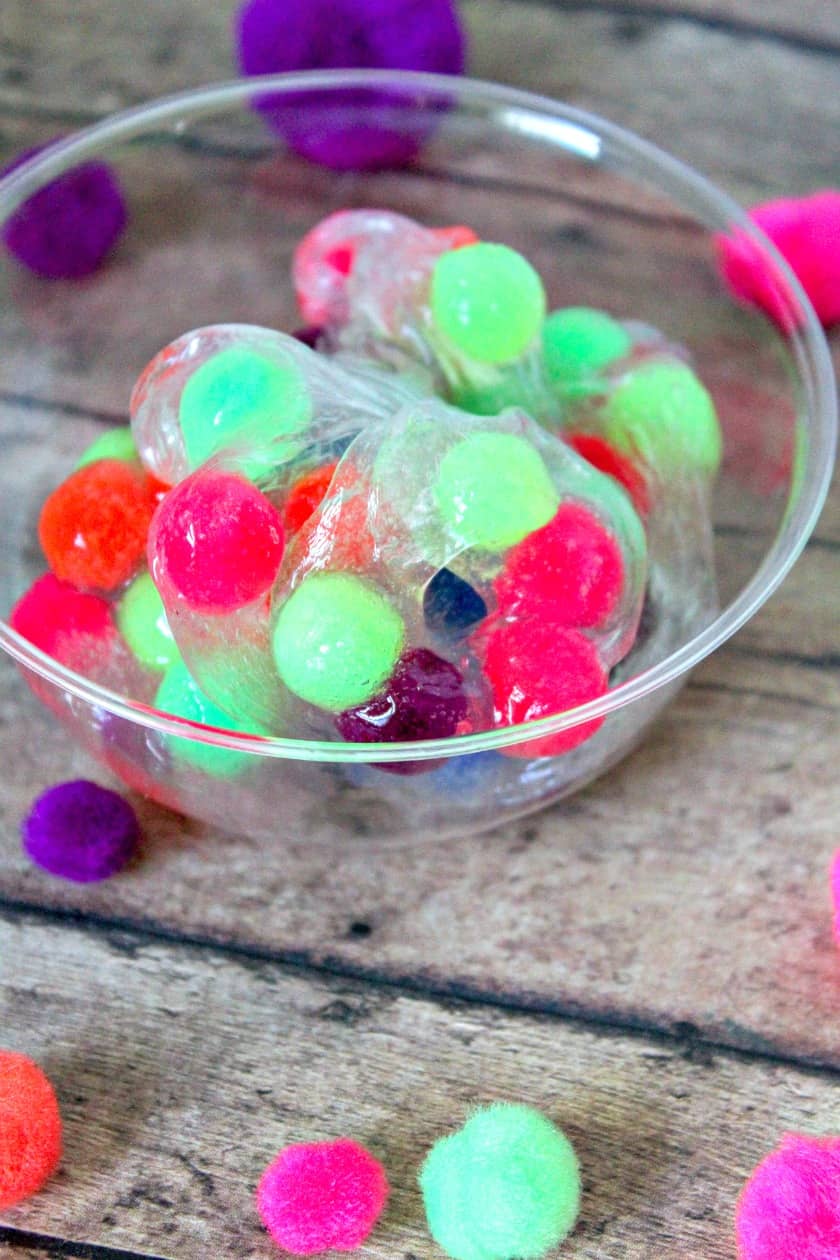 pom pom slime in a bowl