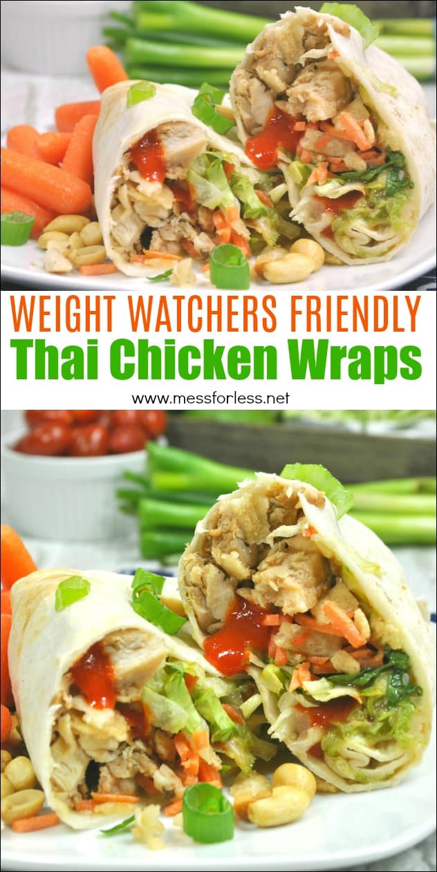 These Weight Watchers Thai Chicken Wraps are just four points each! Easy to make and assemble. This Weight Watchers recipe is great for lunch or dinner. #weightwatchers #weightwatchersrecipe #healthy #chickenwraps