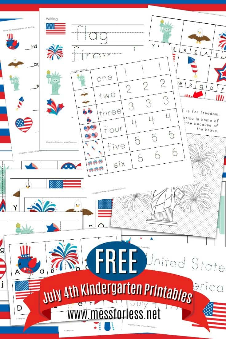 14 pages! These Free 4th of July Worksheets for Kindergarten will keep kids learning in a fun way. Celebrate July 4th with these free Independence day printables. #worksheets 