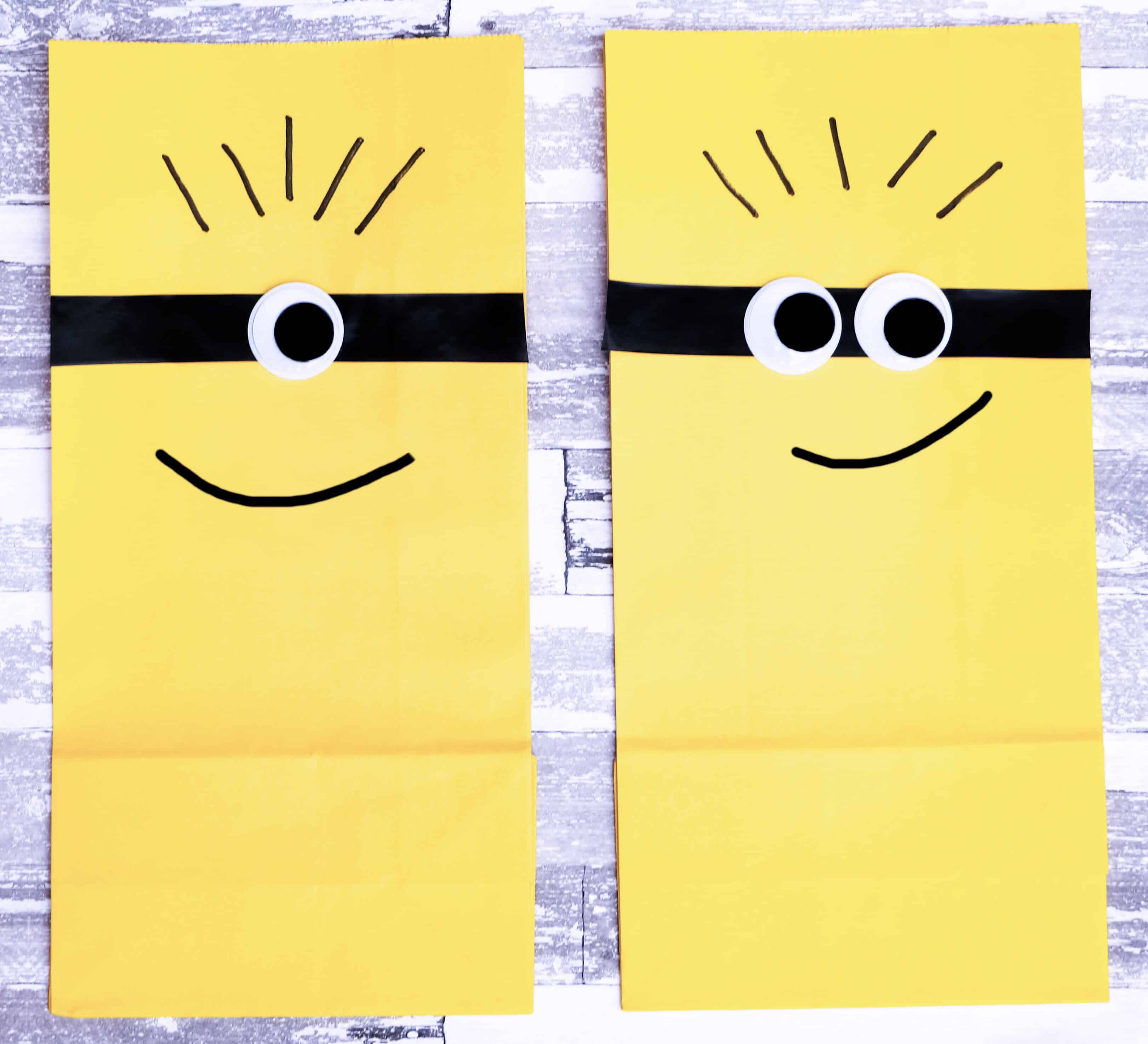minion gift bags made with a paper bag