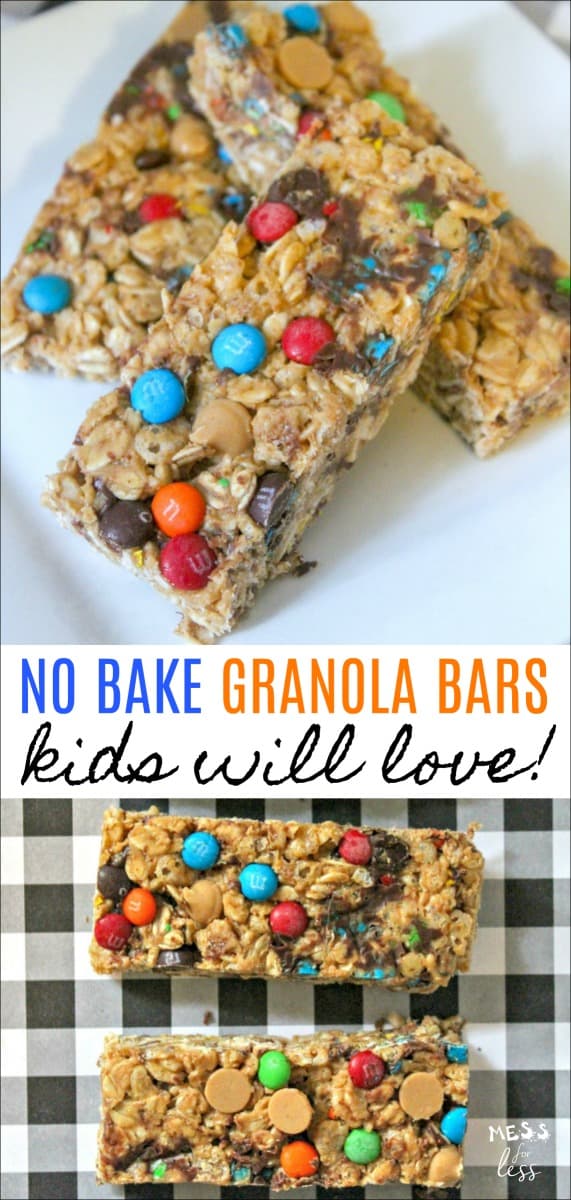 You'll never buy store bought granola bars again once you try these easy no bake granola bars. They are super easy to make and kids love them. Very easy to personalize with your choice of mix-ins. 