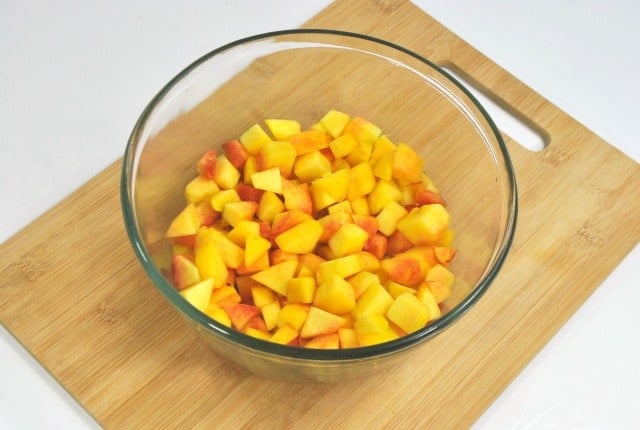 chopped peaches in a bowl