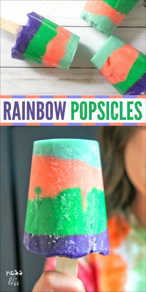 These Rainbow Popsicles are the perfect summer time treat. They are colorful, creamy and so easy to make. Kids love to help make and eat them! 