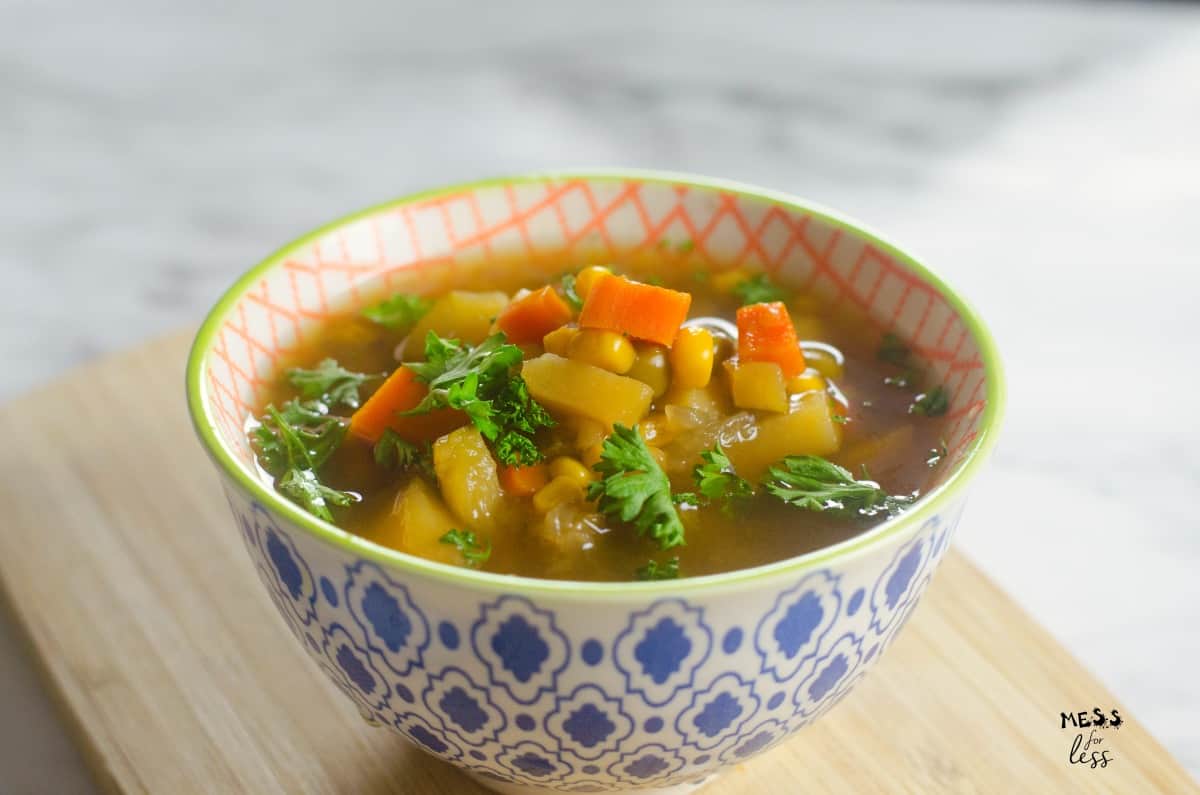 Corn and Zucchini Instant Pot Soup in bowl 