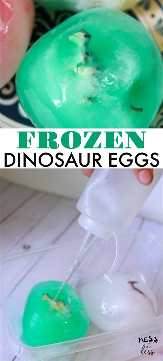 These Frozen Dinosaur Eggs are magical for kids, but also include a great opportunity to enjoy some STEM learning. Kids have fun excavating dinosaurs!
