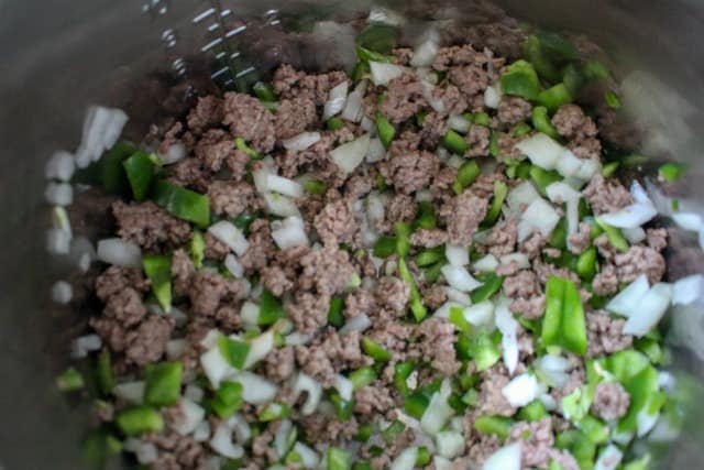 ground beef and vegetables in an instant pot