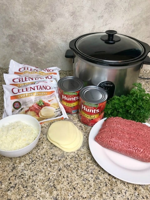 ingredients for Ravioli Lasagna in the Crock Pot