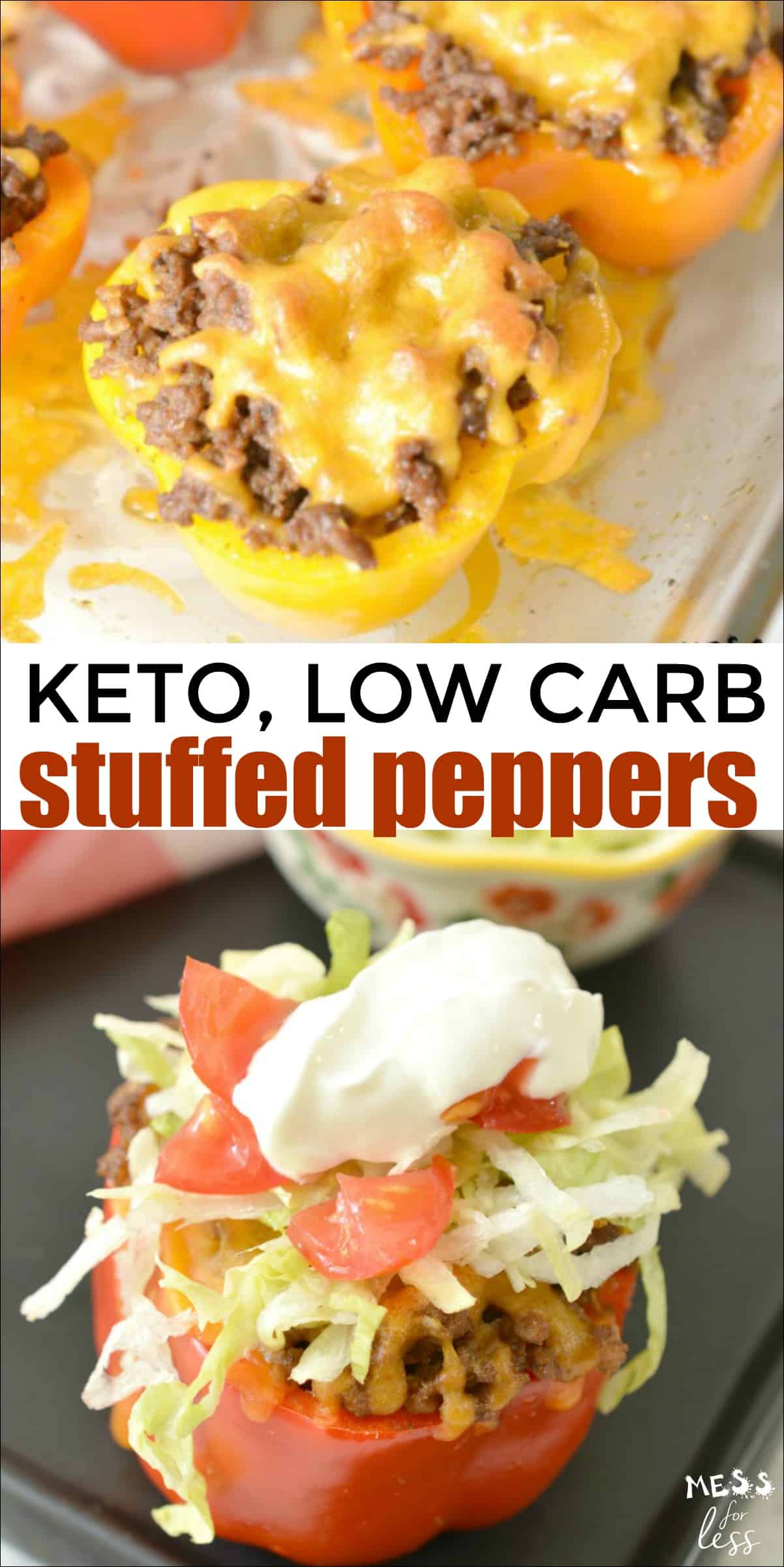 These taco stuffed peppers (keto, low Carb) are cheesy and delicious. These are great if you are following a low carb or keto diet. #keto #lowcarb