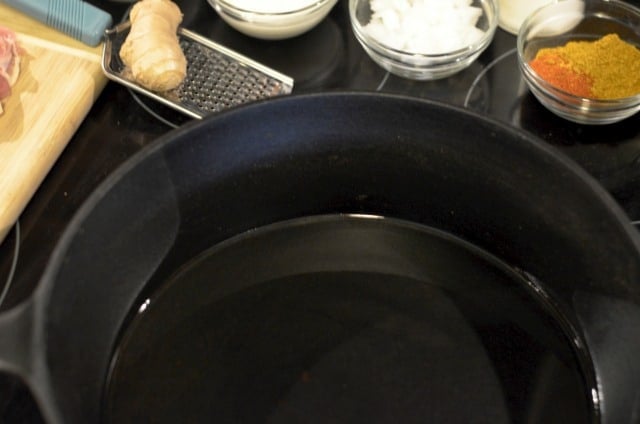 oil cooking in a skillet