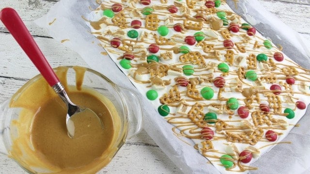 White Chocolate Pretzel Bark with peanut butter