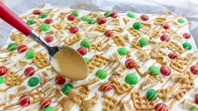 drizzling peanut butter on candy bark