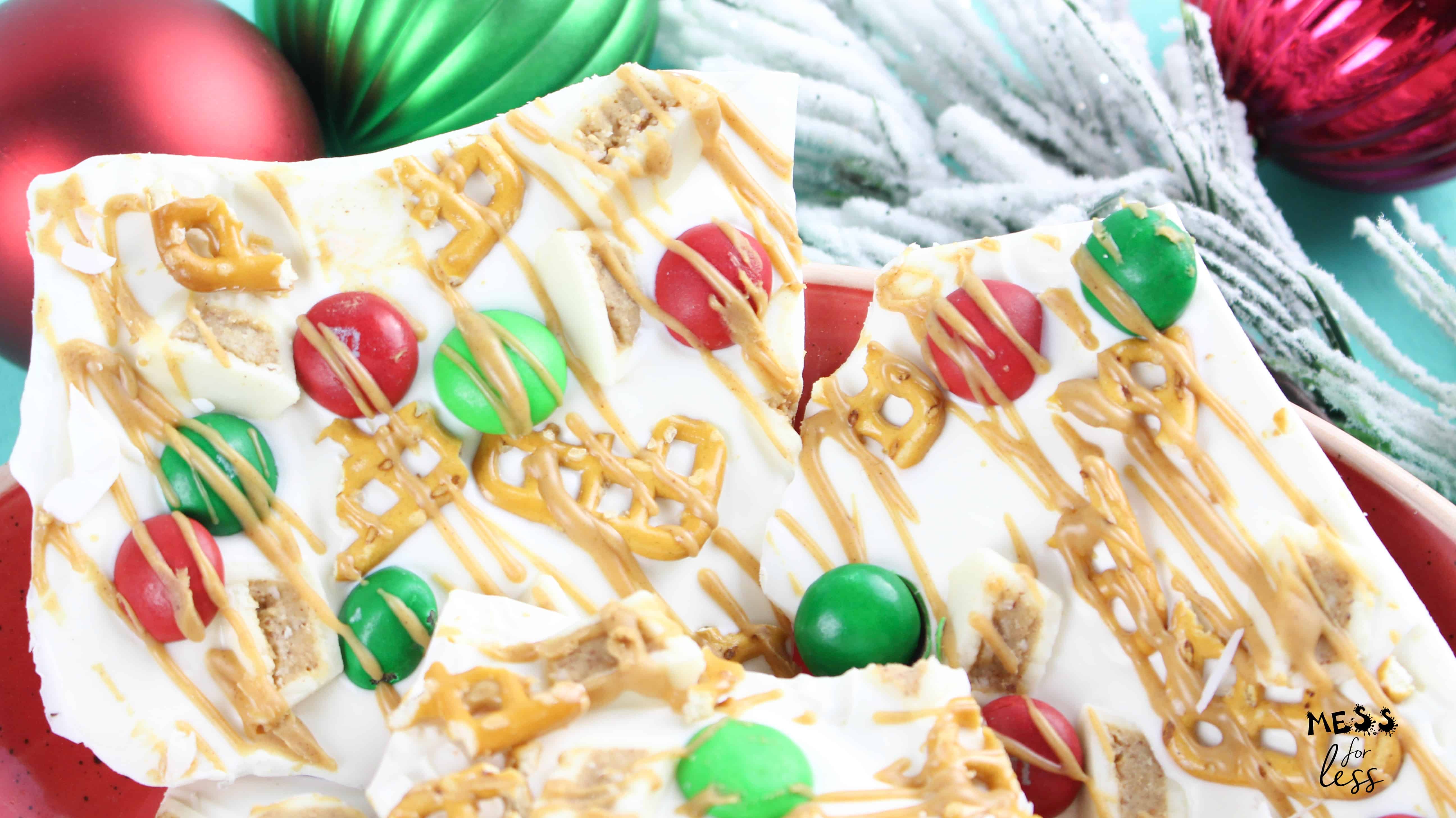 Fisher Nuts Recipe White Chocolate Bark with Pretzel Pieces