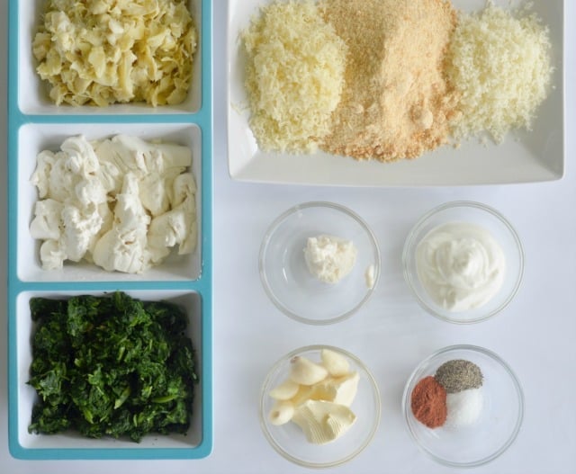 ingredients for spinach artichoke dip recipe