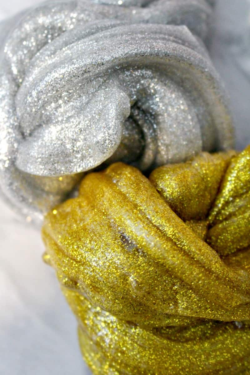 silver and gold glitter slime