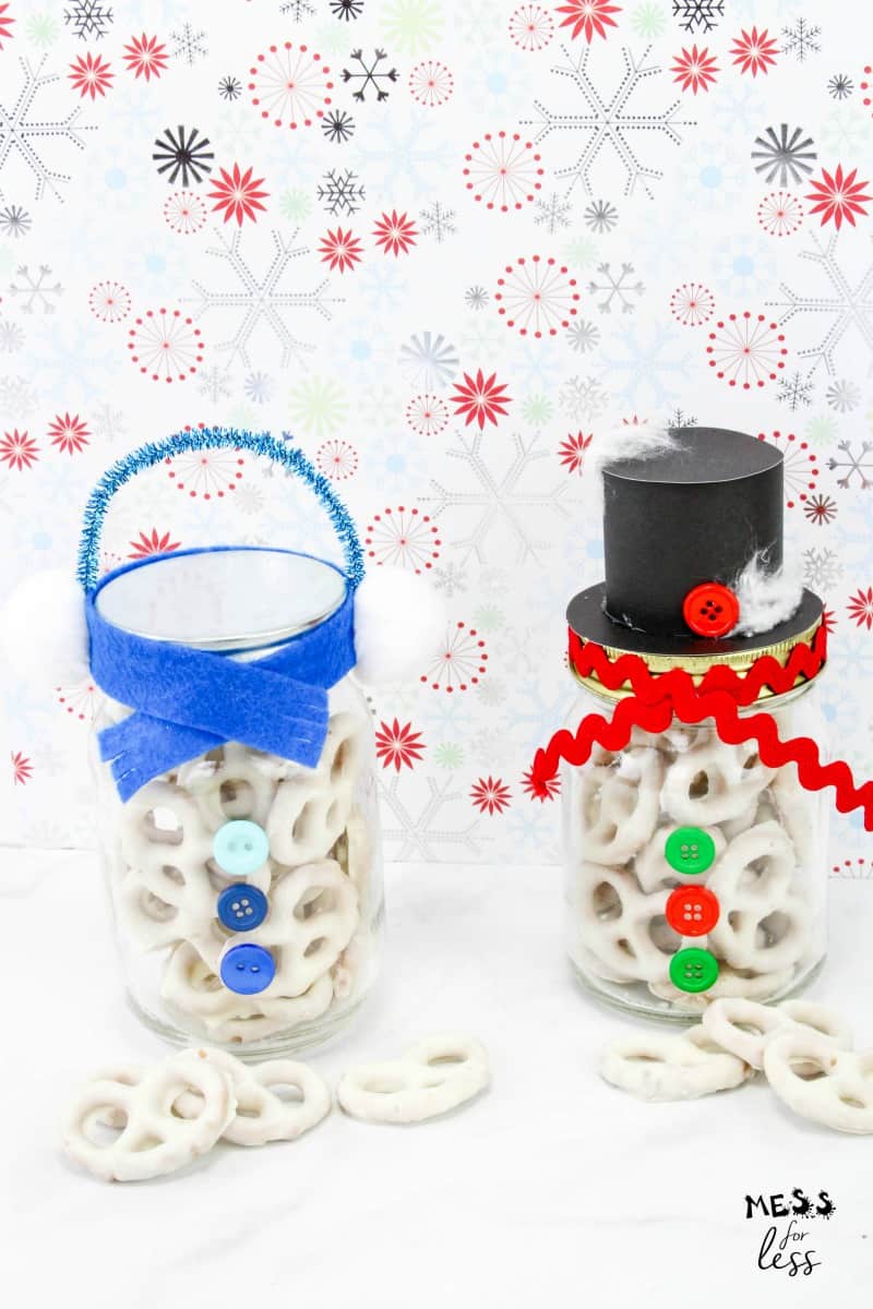 snowman pretzel mason jars