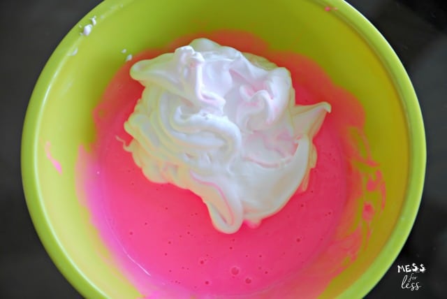 adding shaving cream to slime