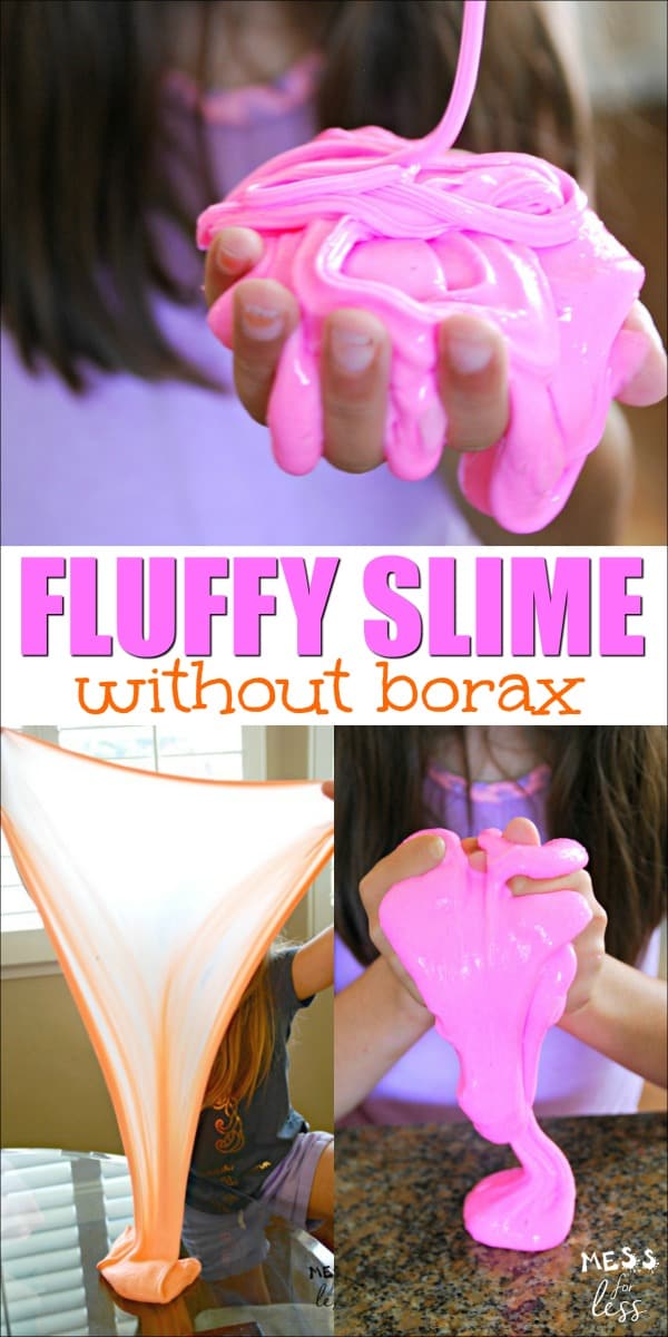 My kids came to me recently wanting to make a Fluffy Slime Recipe without Borax. Fluffy slime has a different consistency than regular slime, but it is every bit as fun! #slime #slimerecipe #boraxfreeslime