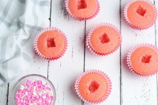 cupcakes with holes cut in the center