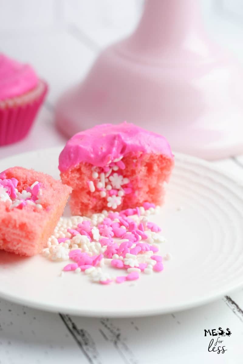 Valentine's Day Cupcakes Filled with Sprinkles