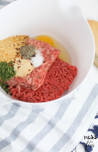 ingredients for meatballs in a bowl