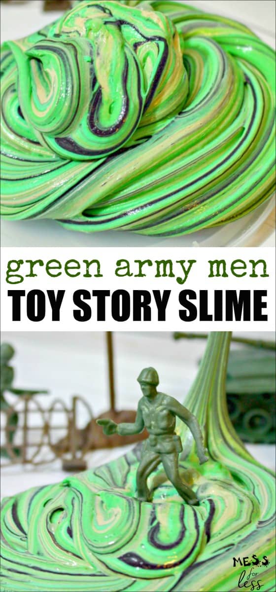 This Army Man Toy Story Slime is based on the green army men from Toy Story that have become so popular. It would be a great party favor for a Toy Story themed party. Click to get the recipe!