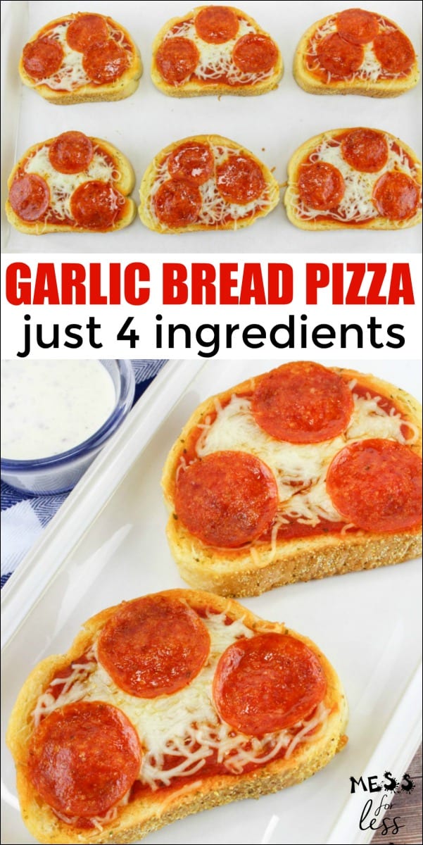 This Easy Garlic Bread Pizza is the perfect recipe to make with kids. With just four ingredients, and ten minutes of cook time, this Texas Toast Pizza will become a favorite in your house! Click to get the easy recipe. 