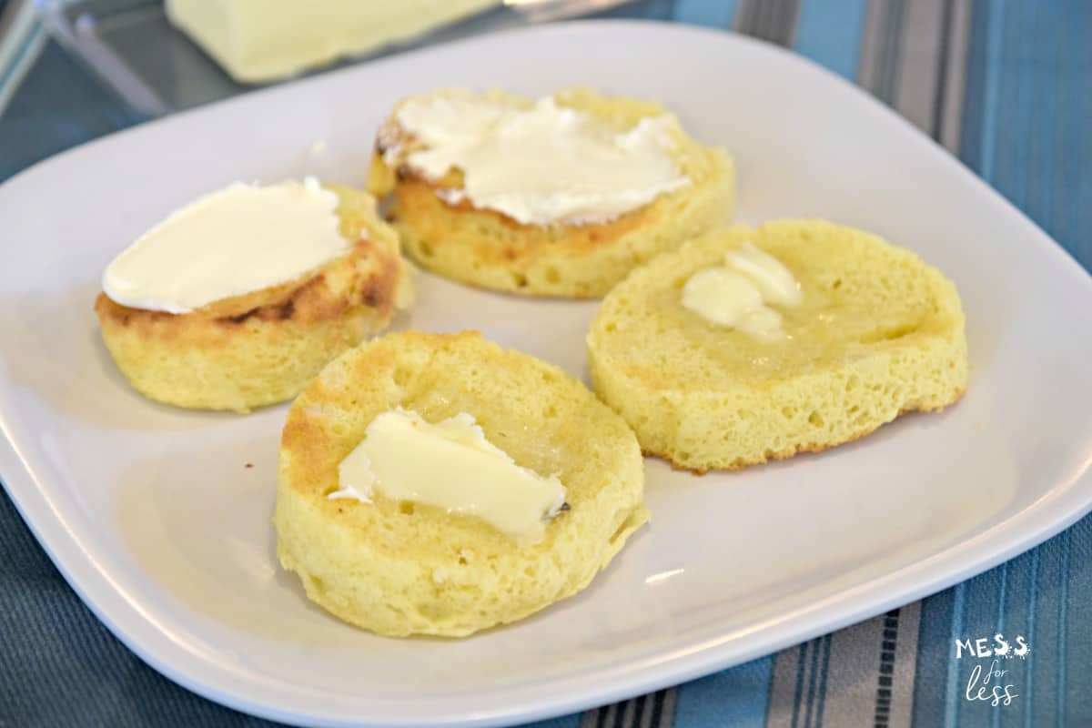 sliced keto bread with butter and cream cheese