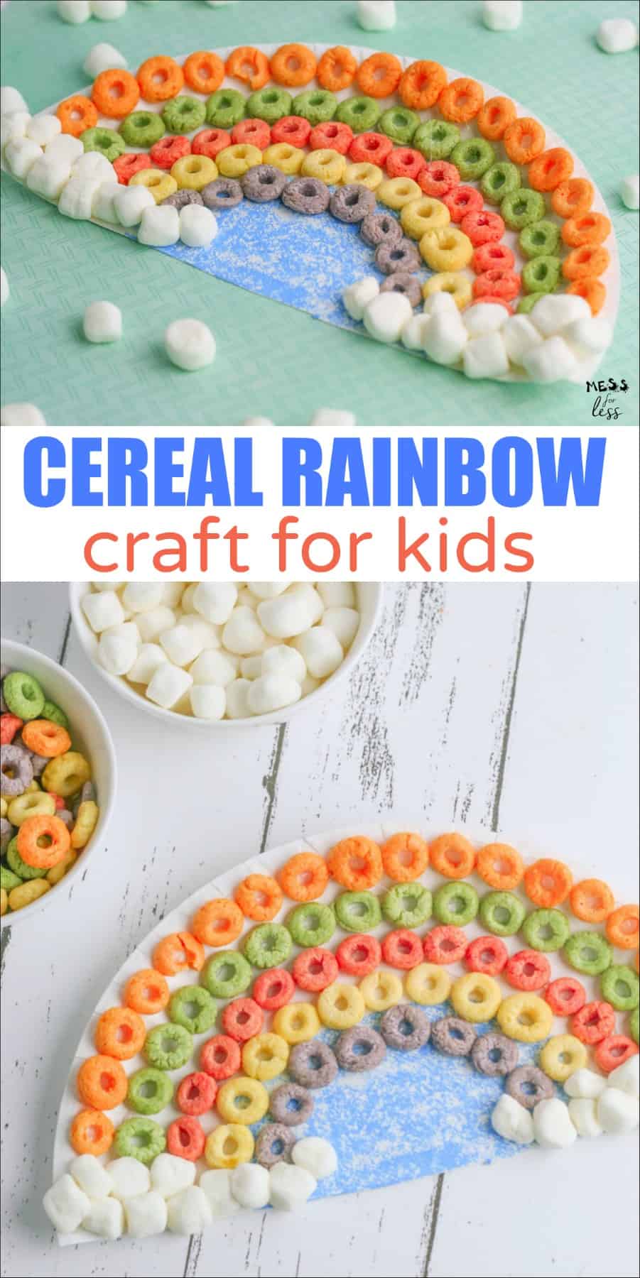 How to make a cereal rainbow craft - This adorable craft is perfect for spring or St. Patrick's Day. It is easy for kids to make and they can practice their fine motor skills while working on it.