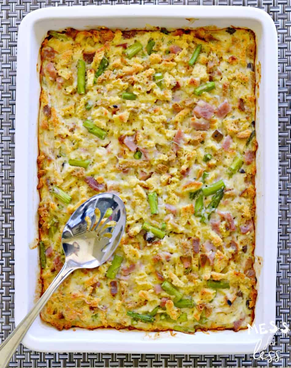 ham and asparagus casserole recipe in a pan